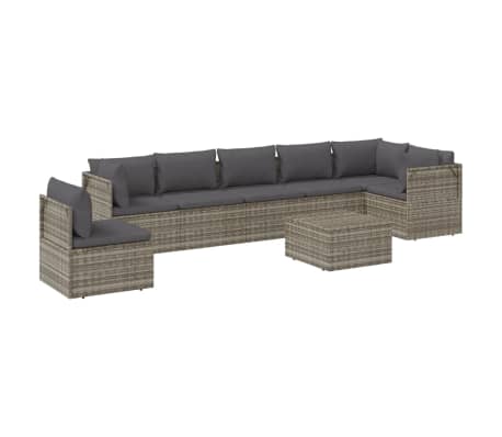 vidaXL 8-tlg. Garten-Lounge-Set mit Kissen Grau Poly Rattan