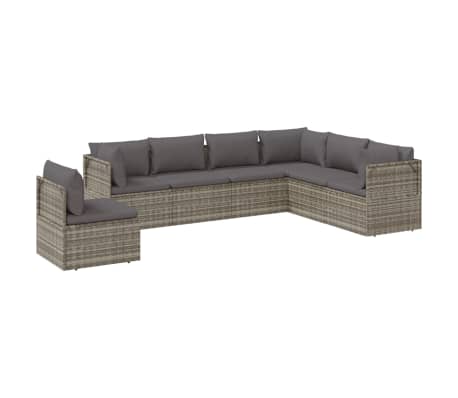 vidaXL 7 Piece Garden Lounge Set with Cushions Grey Poly Rattan