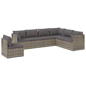 vidaXL 7 Piece Garden Lounge Set with Cushions Grey Poly Rattan