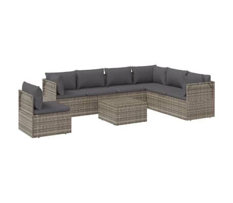 vidaXL 8-tlg. Garten-Lounge-Set mit Kissen Grau Poly Rattan