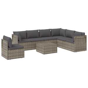 vidaXL 8-tlg. Garten-Lounge-Set mit Kissen Grau Poly Rattan