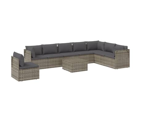 vidaXL 9 Piece Garden Lounge Set with Cushions Grey Poly Rattan