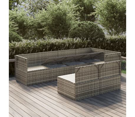 vidaXL Sodo komplektas su pagalvėlėmis, 7 dalių, pilkas, poliratanas