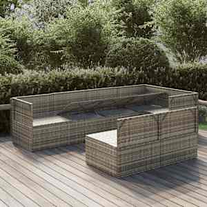 vidaXL Sodo komplektas su pagalvėlėmis, 7 dalių, pilkas, poliratanas