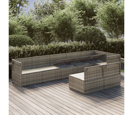 vidaXL 8 Piece Garden Lounge Set with Cushions Grey Poly Rattan