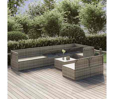 vidaXL Garden Lounge Set Grey PE Rattan, powder-coated steel, polyester, PVC