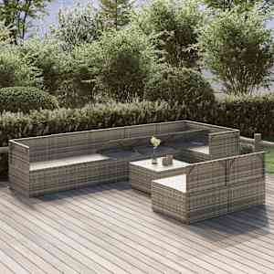 vidaXL Garden Lounge Set Grey PE Rattan, powder-coated steel, polyester, PVC