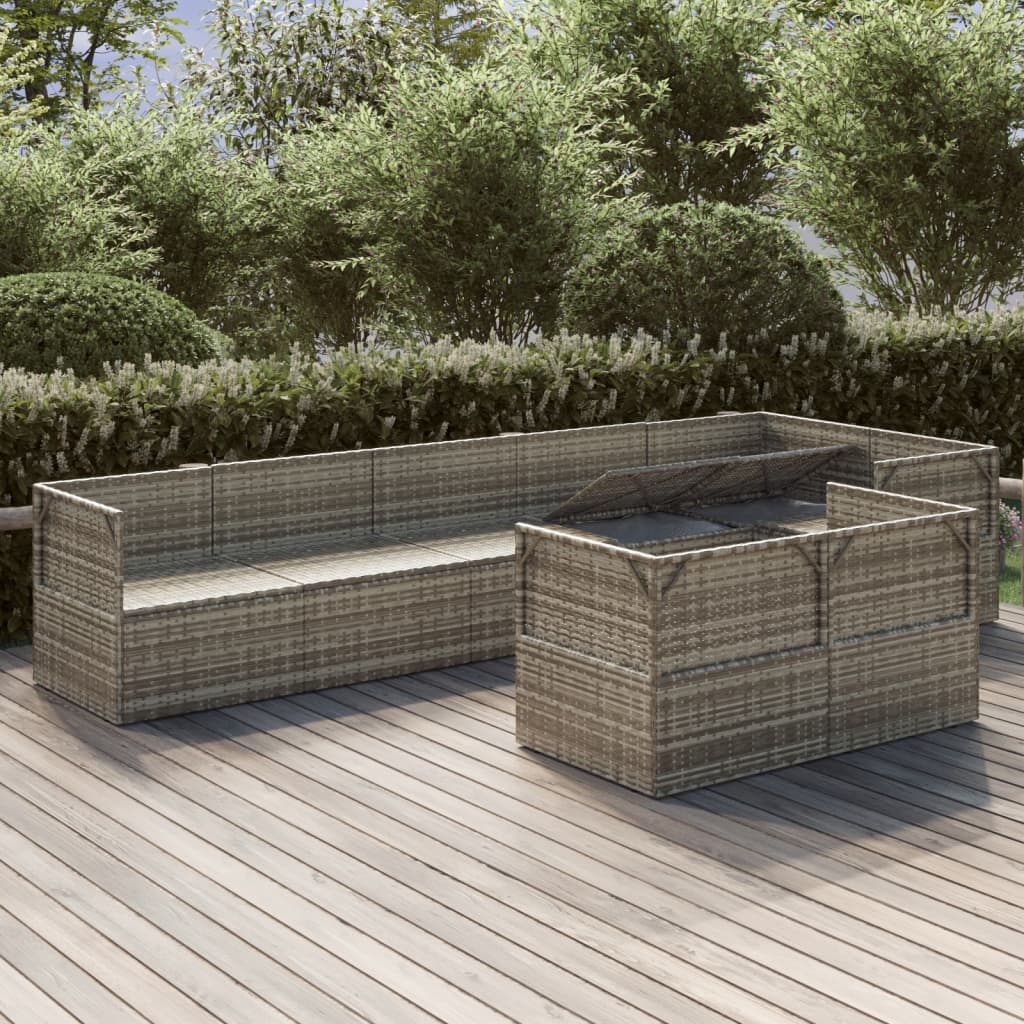 Градински комплект с възглавници, 8 части, полиратан, сив