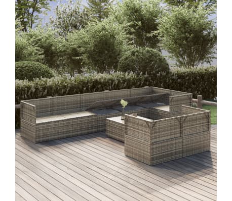 vidaXL Sodo komplektas su pagalvėlėmis, 9 dalių, pilkas, poliratanas