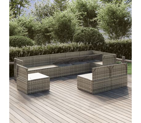 vidaXL Sodo komplektas su pagalvėlėmis, 9 dalių, pilkas, poliratanas