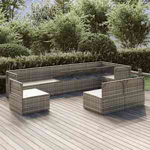 vidaXL Sodo komplektas su pagalvėlėmis, 9 dalių, pilkas, poliratanas