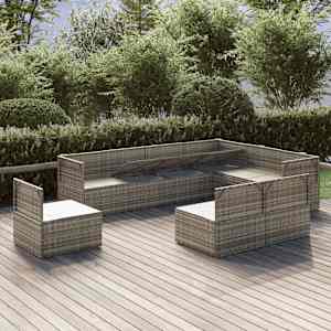 vidaXL Sodo komplektas su pagalvėlėmis, 9 dalių, pilkas, poliratanas