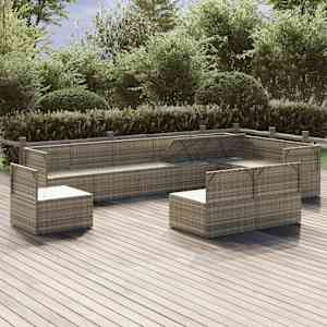 vidaXL Sodo komplektas su pagalvėlėmis, 10 dalių, pilkas, poliratanas