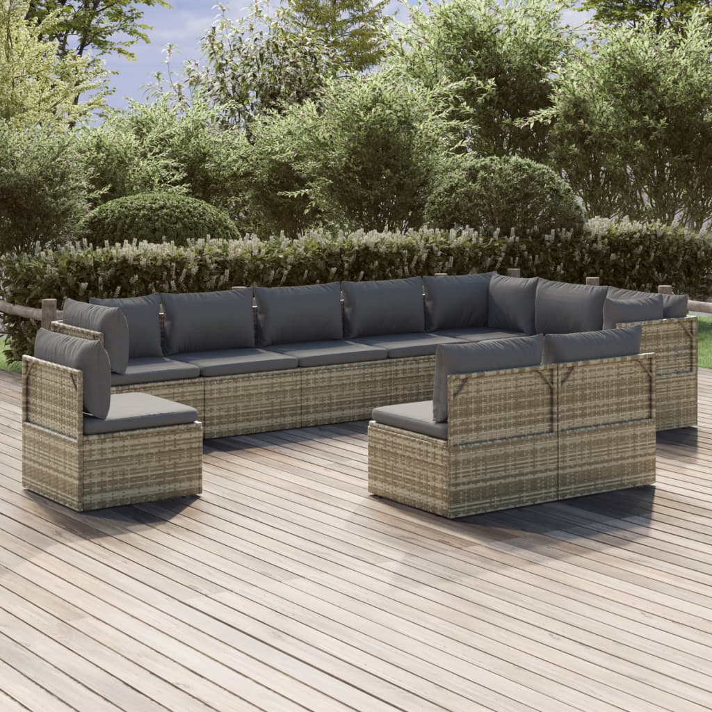 vida XL 10-tlg. Garten-Lounge-Set mit Kissen Grau Poly Rattan