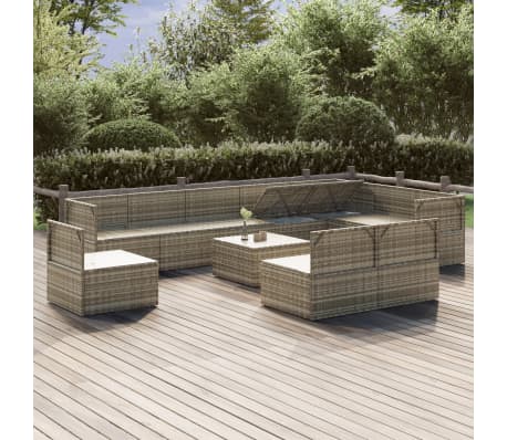 vidaXL Sodo komplektas su pagalvėlėmis, 11 dalių, pilkas, poliratanas