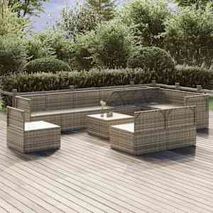 vidaXL Sodo komplektas su pagalvėlėmis, 11 dalių, pilkas, poliratanas