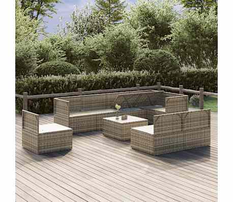 vidaXL Sodo komplektas su pagalvėlėmis, 9 dalių, pilkas, poliratanas