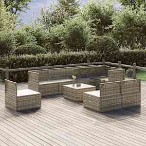 vidaXL Sodo komplektas su pagalvėlėmis, 9 dalių, pilkas, poliratanas