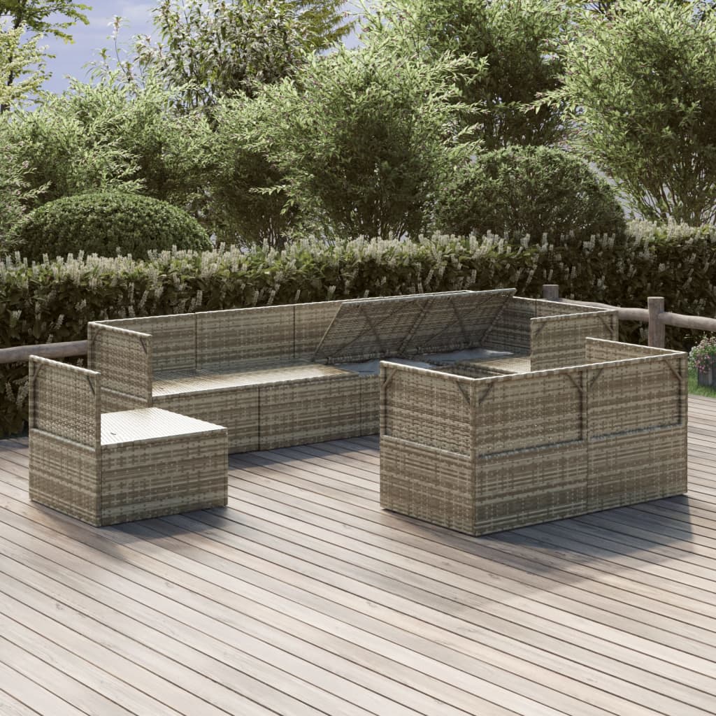 Градински комплект с възглавници, 8 части, полиратан, сив