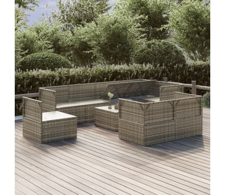 vidaXL Sodo komplektas su pagalvėlėmis, 9 dalių, pilkas, poliratanas