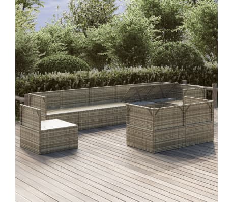 vidaXL Sodo komplektas su pagalvėlėmis, 9 dalių, pilkas, poliratanas