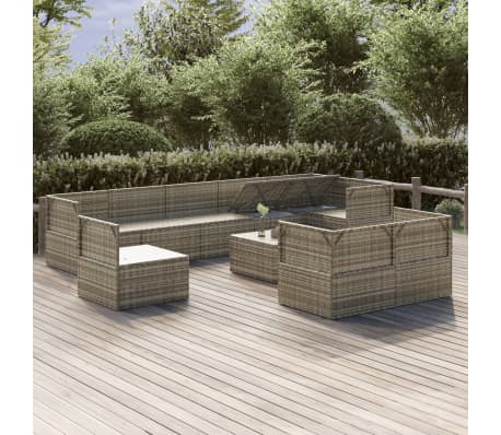 vidaXL Garden Lounge Set Grey PE Rattan, Powder-Coated Steel, Polyester, PVC