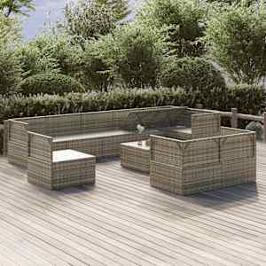 vidaXL Garden Lounge Set Grey PE Rattan, Powder-Coated Steel, Polyester, PVC