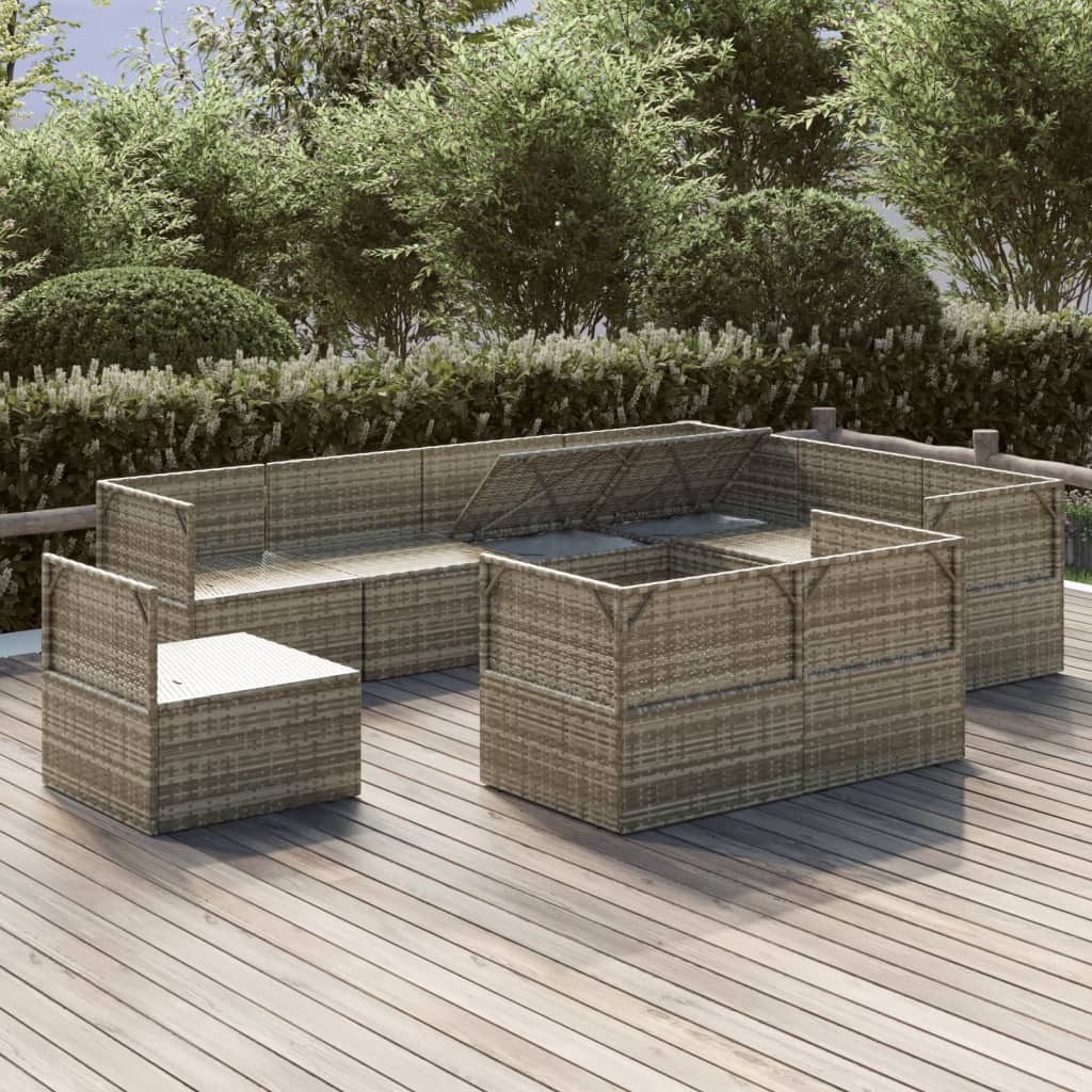 Градински лаундж комплект с възглавници 9 части сив полиратан