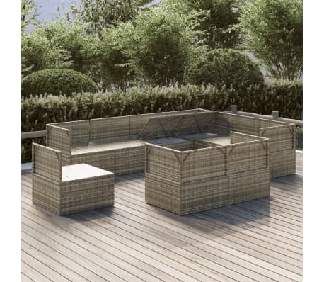 vidaXL Sodo komplektas su pagalvėlėmis, 9 dalių, pilkas, poliratanas