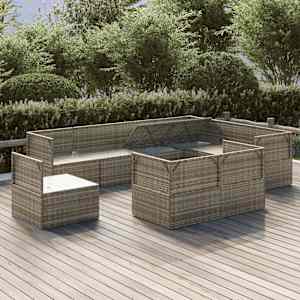 vidaXL Sodo komplektas su pagalvėlėmis, 9 dalių, pilkas, poliratanas