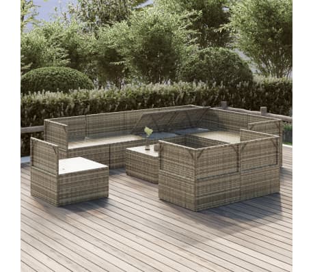 vidaXL Sodo komplektas su pagalvėlėmis, 10 dalių, pilkas, poliratanas