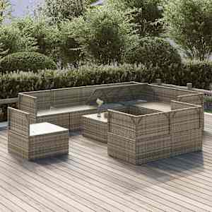 vidaXL Sodo komplektas su pagalvėlėmis, 10 dalių, pilkas, poliratanas