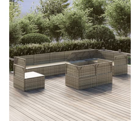 vidaXL Sodo komplektas su pagalvėlėmis, 10 dalių, pilkas, poliratanas