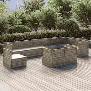 vidaXL Sodo komplektas su pagalvėlėmis, 10 dalių, pilkas, poliratanas