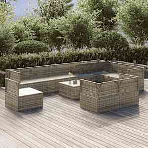 vidaXL Sodo komplektas su pagalvėlėmis, 11 dalių, pilkas, poliratanas