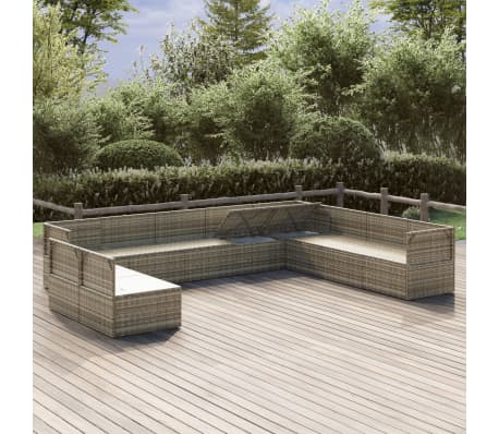 vidaXL Sodo komplektas su pagalvėlėmis, 10 dalių, pilkas, poliratanas