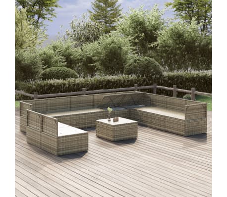 vidaXL Sodo komplektas su pagalvėlėmis, 11 dalių, pilkas, poliratanas