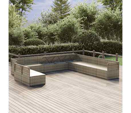 vidaXL Sodo komplektas su pagalvėlėmis, 11 dalių, pilkas, poliratanas