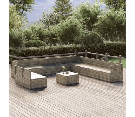 vidaXL Sodo komplektas su pagalvėlėmis, 12 dalių, pilkas, poliratanas