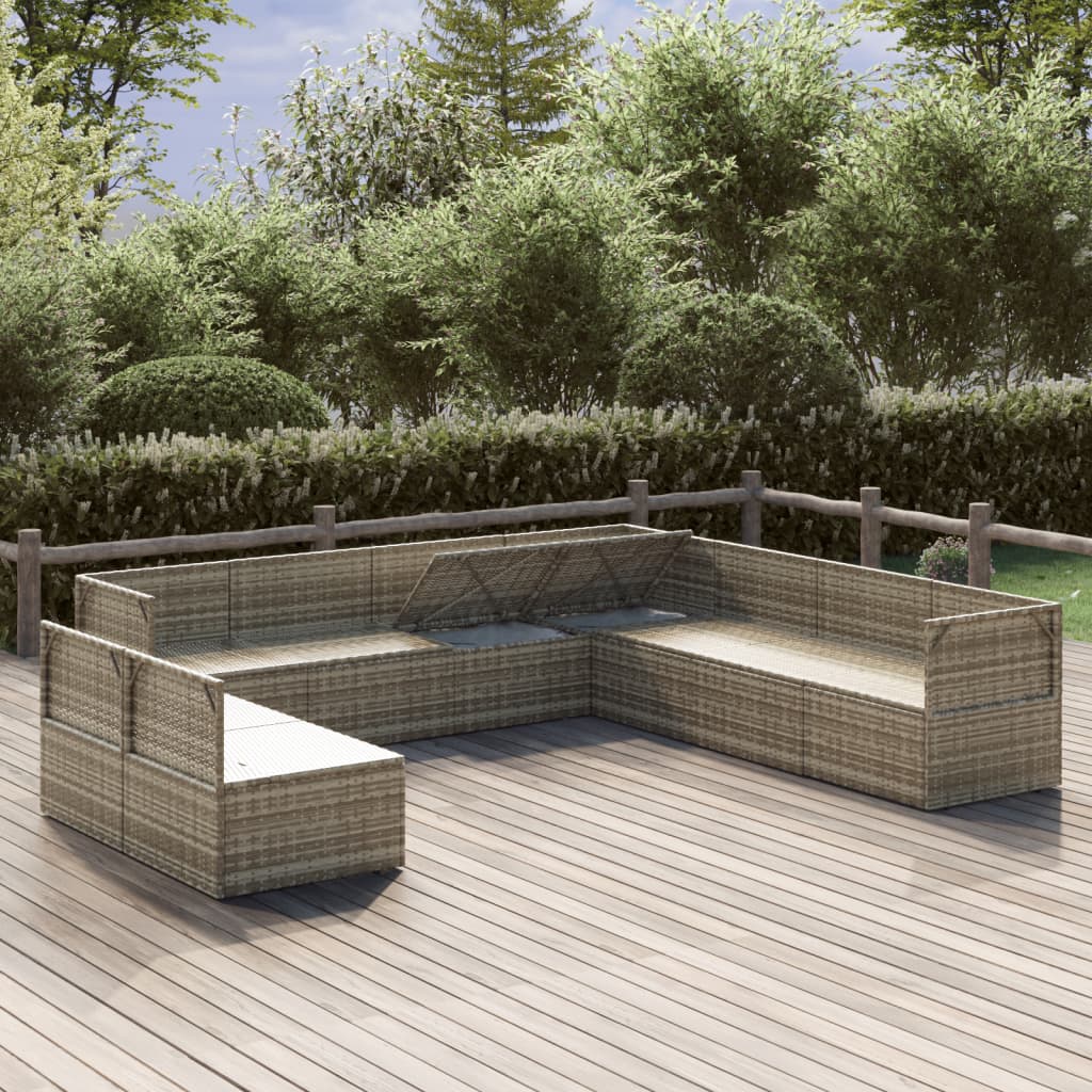 Градински лаундж комплект с възглавници 9 части сив полиратан