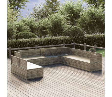 vidaXL Sodo komplektas su pagalvėlėmis, 9 dalių, pilkas, poliratanas