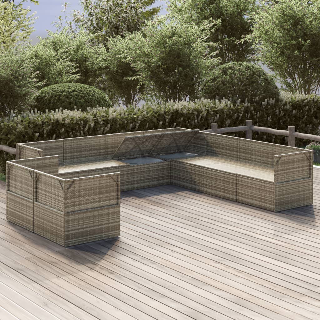 Градински лаундж комплект с възглавници 9 части сив полиратан