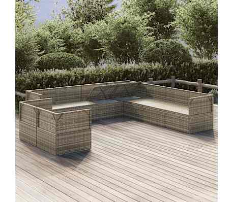 vidaXL Sodo komplektas su pagalvėlėmis, 9 dalių, pilkas, poliratanas