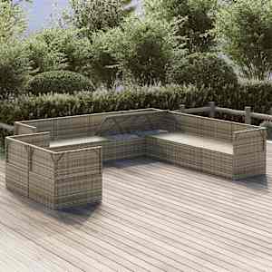 vidaXL Sodo komplektas su pagalvėlėmis, 9 dalių, pilkas, poliratanas