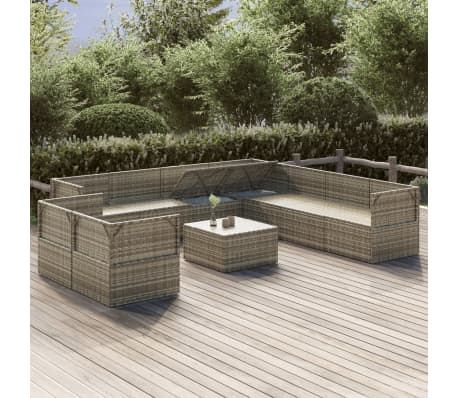 vidaXL 10 Piece Garden Lounge Set with Cushions Grey Poly Rattan