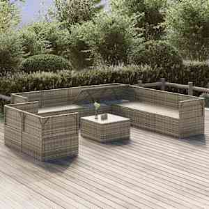 vidaXL 10 Piece Garden Lounge Set with Cushions Grey Poly Rattan