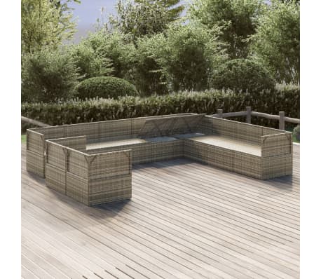 vidaXL 10 Piece Garden Lounge Set with Cushions Grey Poly Rattan