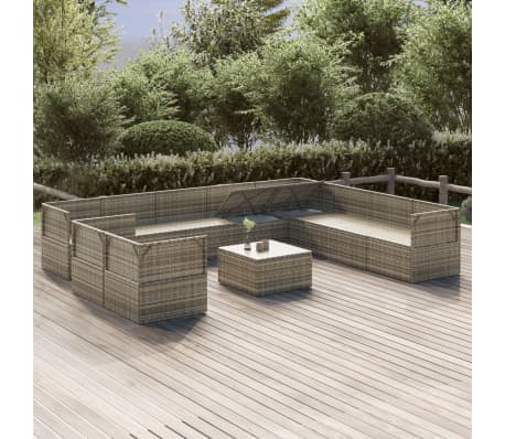 vidaXL Sodo komplektas su pagalvėlėmis, 11 dalių, pilkas, poliratanas