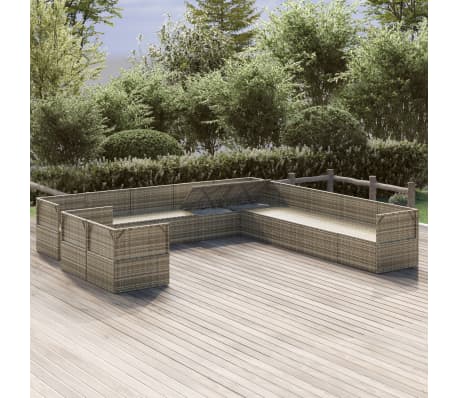 vidaXL Sodo komplektas su pagalvėlėmis, 11 dalių, pilkas, poliratanas