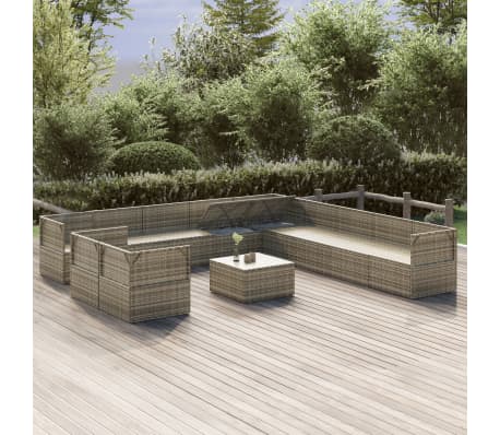 vidaXL 12 Piece Garden Lounge Set with Cushions Grey Poly Rattan